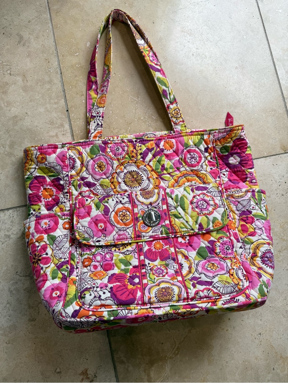 Vera Bradley Pink Floral Quilted Tote with Multicolor Accents